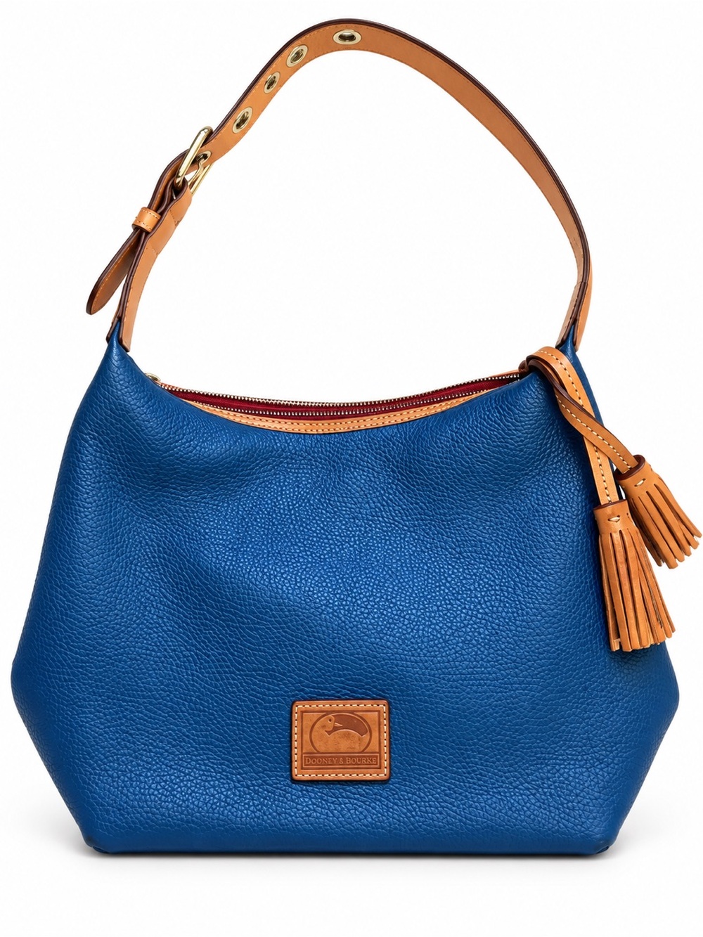 Dooney & Bourke Blue Leather Hobo Bag with Tan Trim